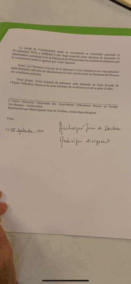 La majorité des clercs de l'Archevêché ont rejoint l'Eglise orthodoxe russe