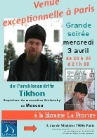 Invitation Archimandrite TIKHON à la Librairie " LA PROCURE" LE MERCREDI 3 AVRIL 2013