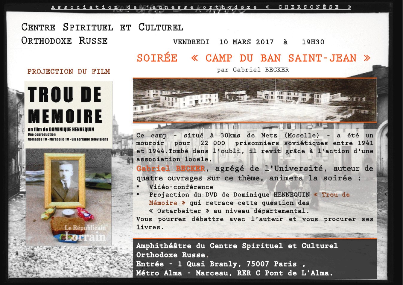  Centre spirituel et culturel orthodoxe russe: soirée « CAMP DU BAN SAINT-JEAN »