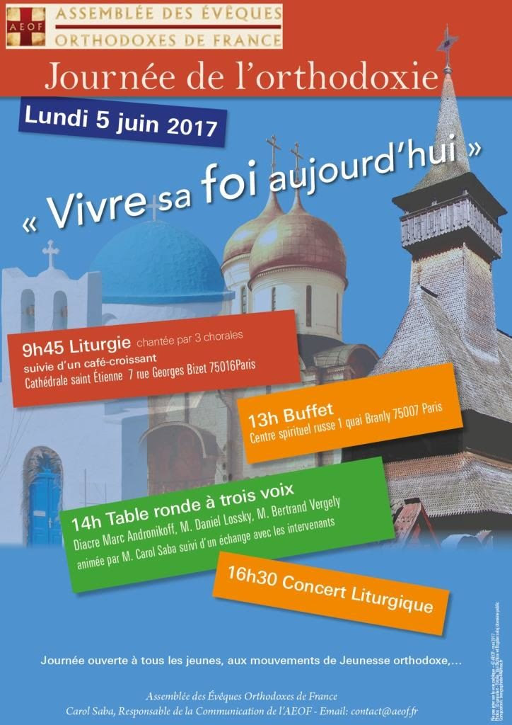 "Vivre sa foi aujourd'hui" - Journée de l'Orthodoxie en France 2017, organisée par l'AEOF le lundi 5 juin 2017