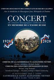 Concert  le 15 novembre 2020 de chants liturgiques russes  en mémoire de l’Exode Russe (1920 - 2020)