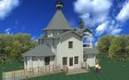 Construction d'une église en bois, du style russe, dans le parc du Séminaire orthodoxe russe à Epinay-sous-Sénart