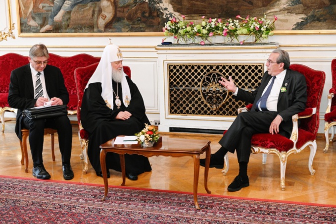 Rencontre du patriarche Cyrille avec le maire de Strasbourg Roland Ries