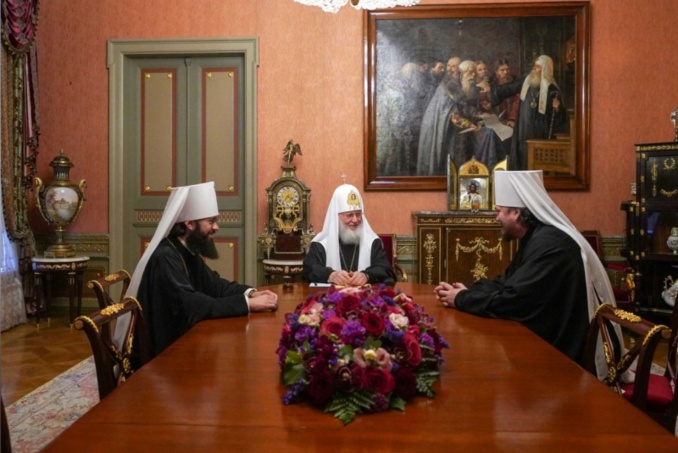 Rencontre du patriarche Cyrille avec le président du DREE et l’Exarque patriarcal en Europe occidentale