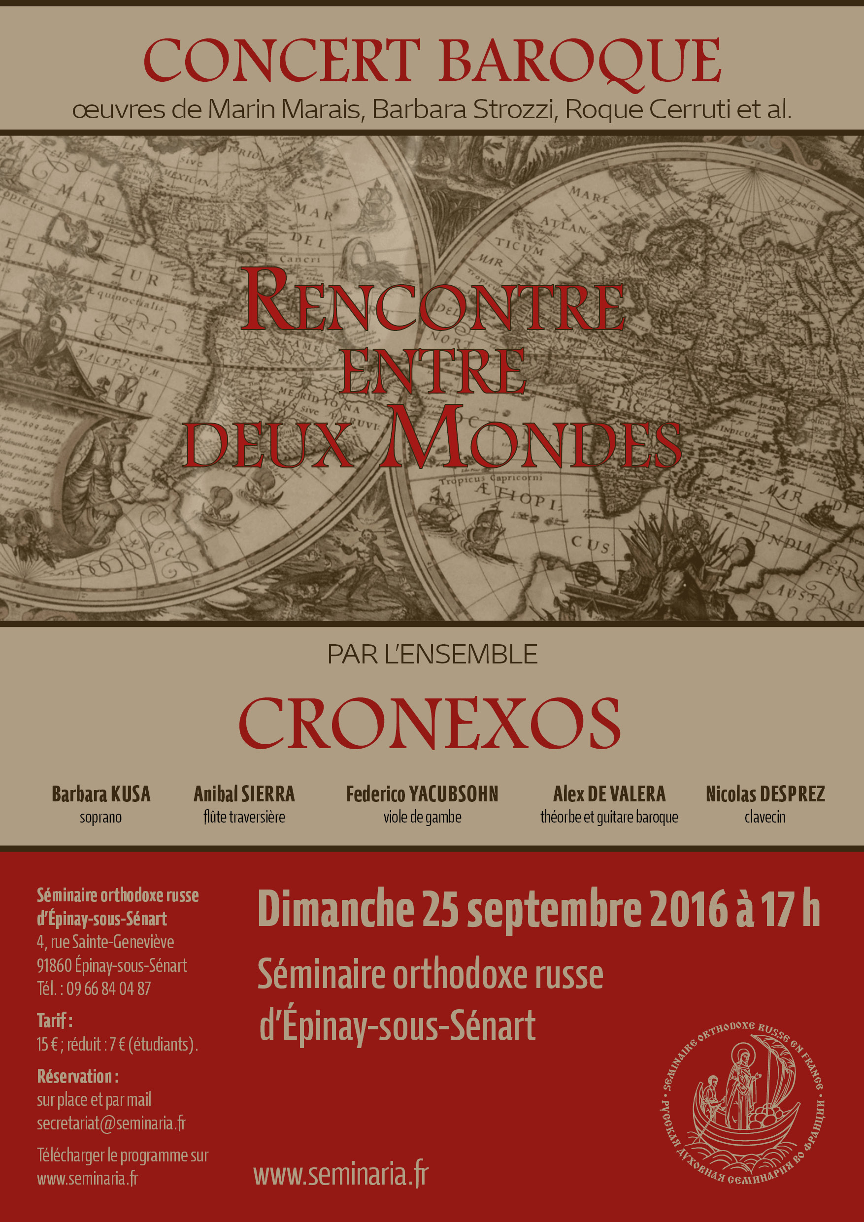 Concert de musique baroque par l'ensemble Cronexos : "Rencontre entre deux mondes". Dimanche 25 septembre à 17 h au Séminaire Concert de musique baroque par l'ensemble Cronexos : "Rencontre entre deux mondes". Dimanche 25 septembre à 17 h au Séminaire