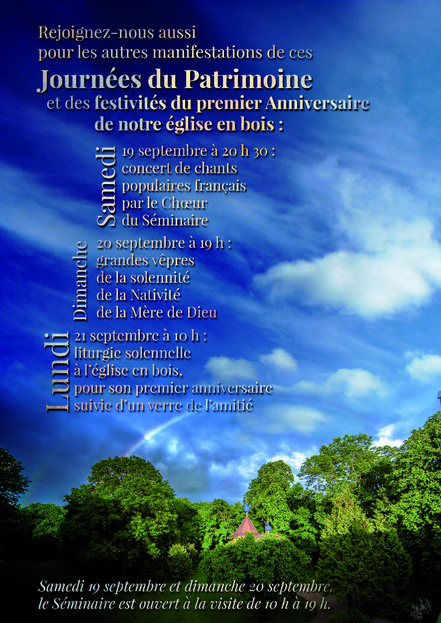 Programme des Journées du patrimoine et des festivités du premier anniversaire de l'église en bois du Séminaire Programme des Journées du patrimoine et des festivités du premier anniversaire de l'église en bois du Séminaire