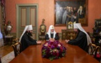 Rencontre du patriarche Cyrille avec le président du DREE et l’Exarque patriarcal en Europe occidentale